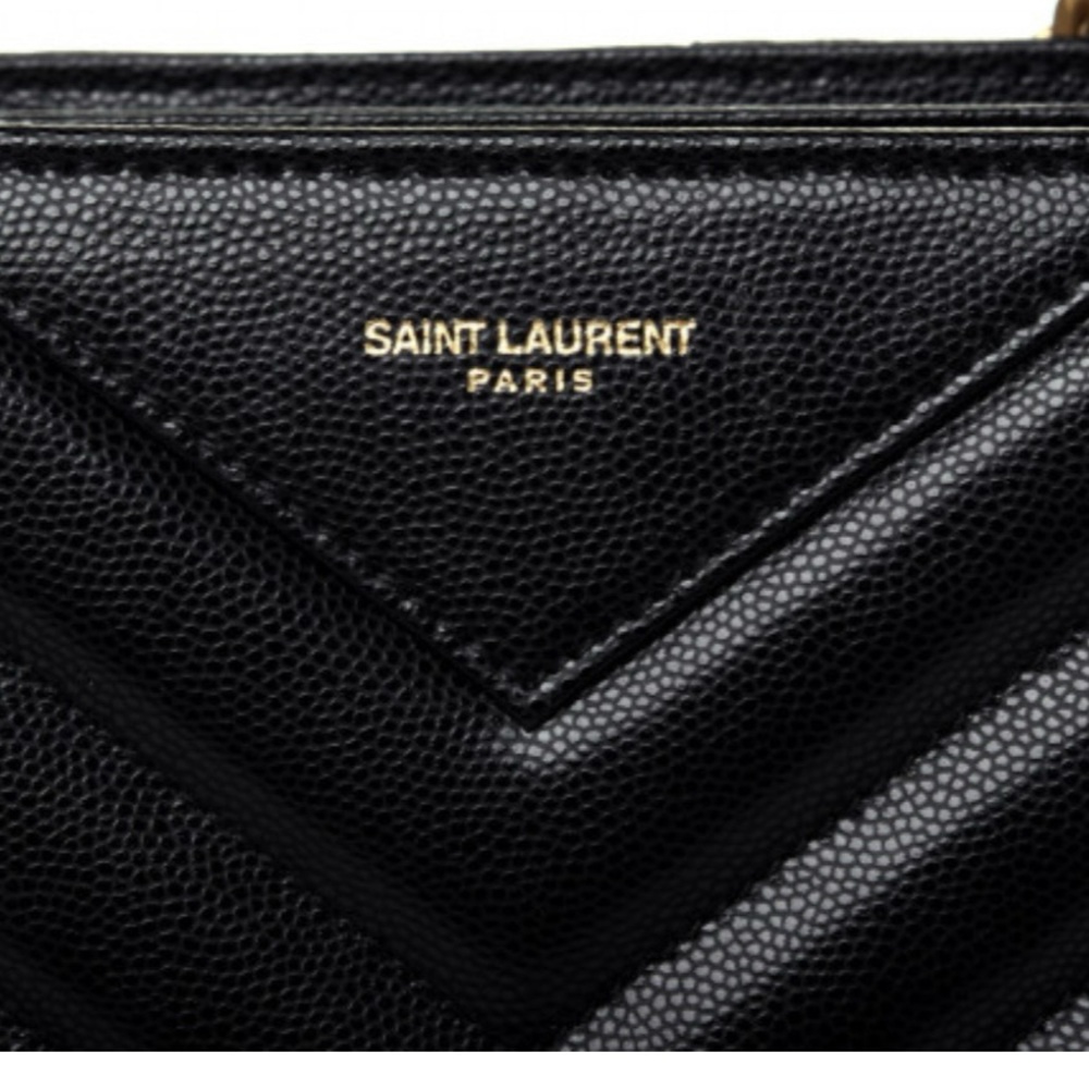 YSL Grain De Poudre Matelasse Chevron Medium Tribeca Shopping Bag Black 🖤 - Picture 12 of 13